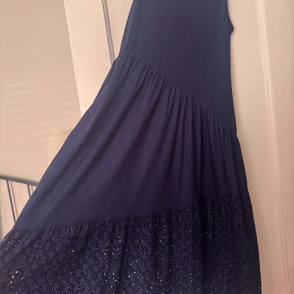 Chicos Navy Blue Sleeveless Crew Neck Sundress with Texture at Bottom - Picture 15 of 15